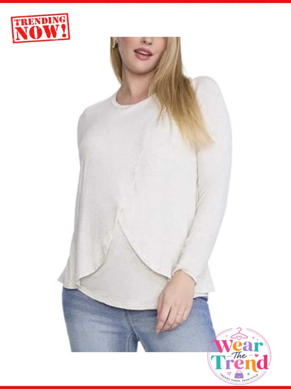 Maternity Nursing Tee Long Sleeve Scoop Neck Tulip Breastfeeding Top